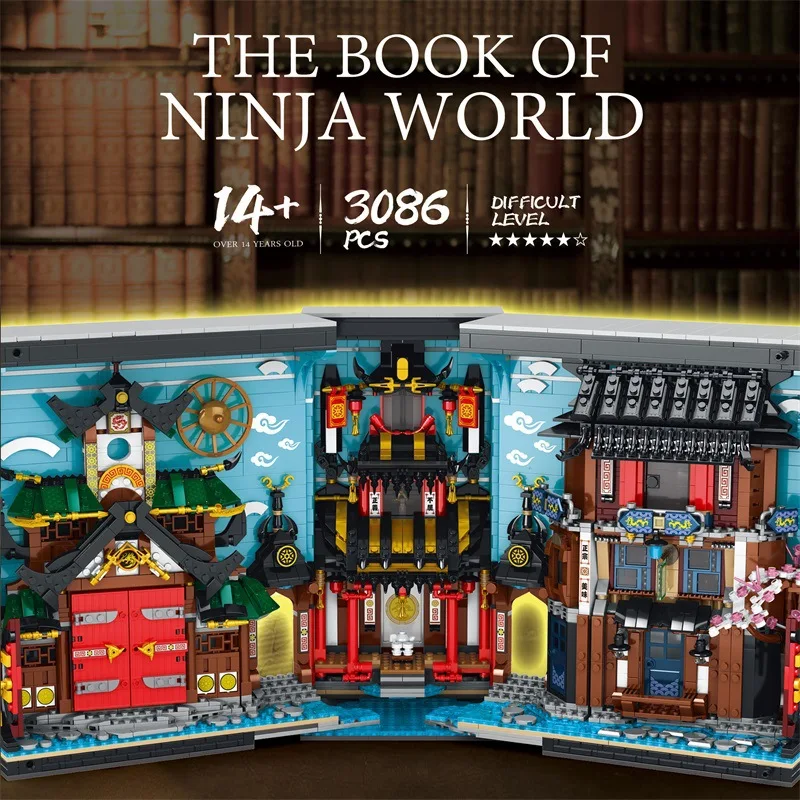 Reobrix66029 Ninja bookshelf Street View building blocks assembly collection decoration building model educational toy