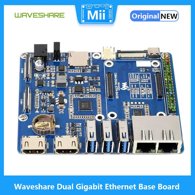 

Waveshare Dual Gigabit Ethernet Base Board Designed for Raspberry Pi Compute Module 4, Powerful Ethernet Capability