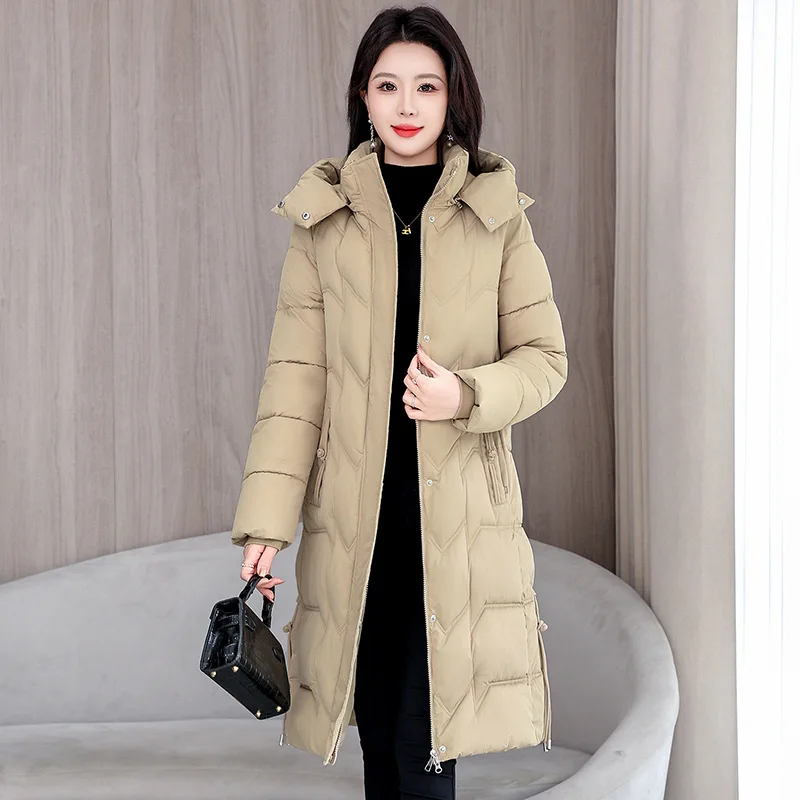 Solid Women Winter Coats Hooded Padded Quilted Warm Thick Insulated Windproof Long Cotton Coat Korean Style Slim Fit Outerwear