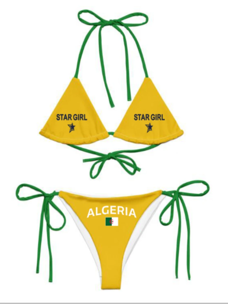 Printed letters, national flag color comparison, split bikini set, women's swimsuit patch swimsuit, hot suit, summer beach outfi