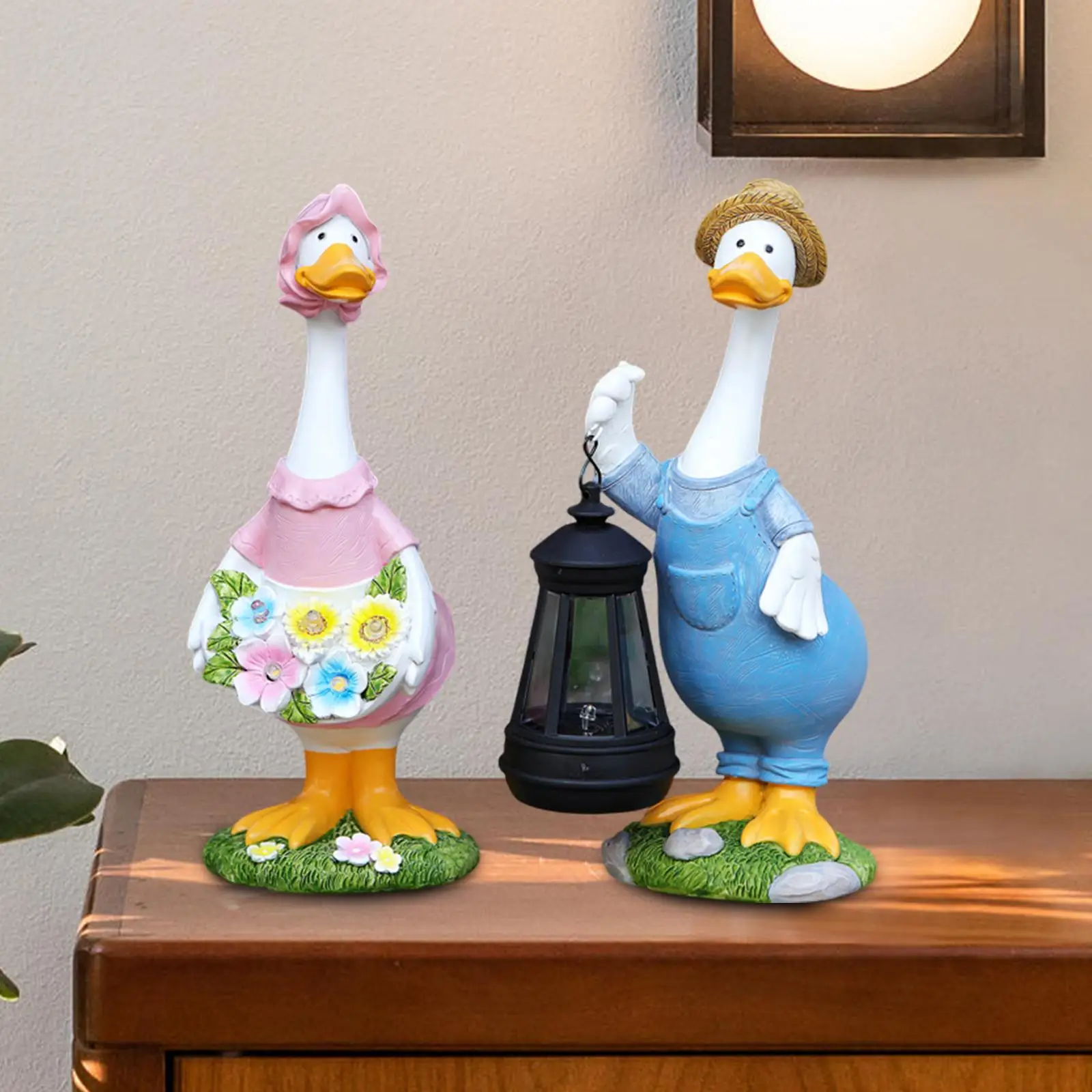 

2x Lawn Decoration Light Couple Duck Statues for Balcony Courtyard Landscape