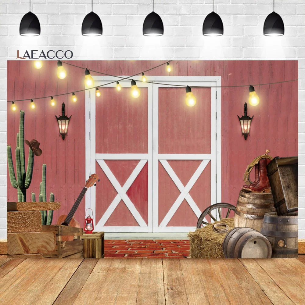 

Laeacco Western Cowboy Backdrop Wild West Wooden House Barn Door Vintage Kids Boy Baby Shower Birthday Photography Background