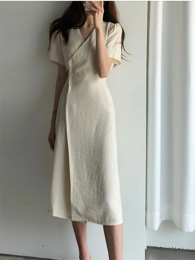 Mới Mùa Hè Bé Gái Đầm Nữ Cotton Cổ V Ngắn Tay Áo Đầm Nữ Vintage Chắc Chắn ĐẦM Boho Áo Dây Femme đầm Vestido