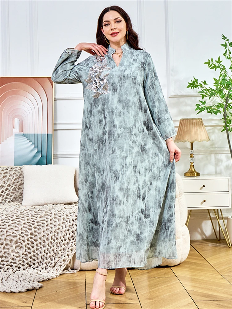 

Robe Clothing Hot Stamping Diamond Collar Flower Bead Evening Dress Muslim Dress Dubai Luxury Islam Elegant