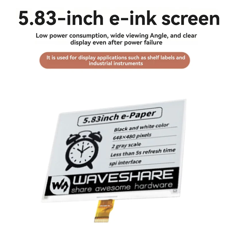 

Превосходная 5,83-дюймовая шляпа с дисплеем E-Ink для Raspberry Pi 648X480, черный/белый SPI, широкий угол обзора, przypominający в бумаге, опыт чтения