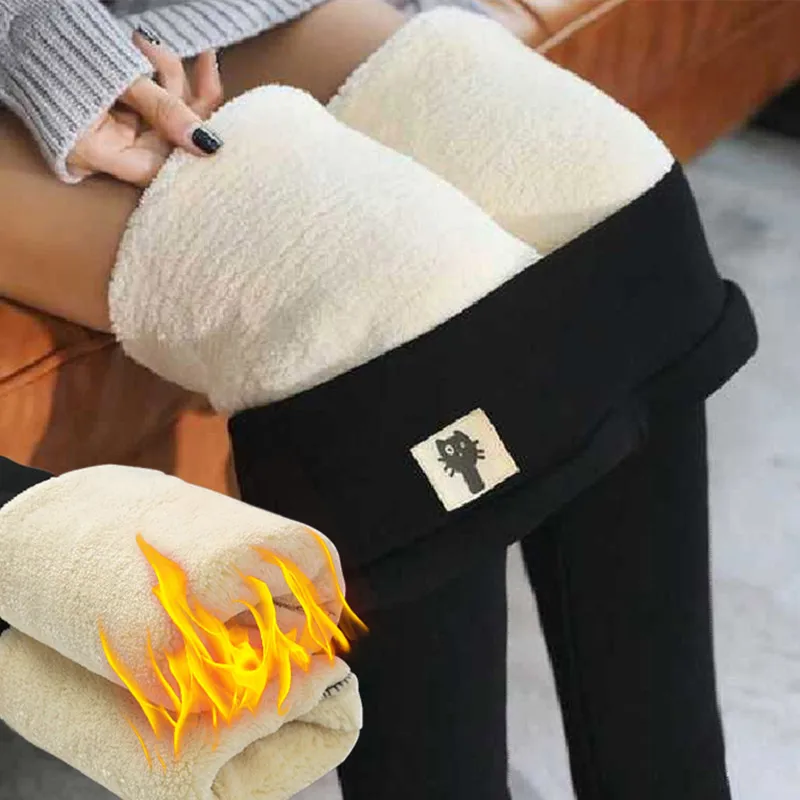 

Зимние леггинсы из флиса ягненка для женщин, термозимние теплые колготки с высокой талией, черные эластичные повседневные брюки, женские теплые облегающие брюки 2026