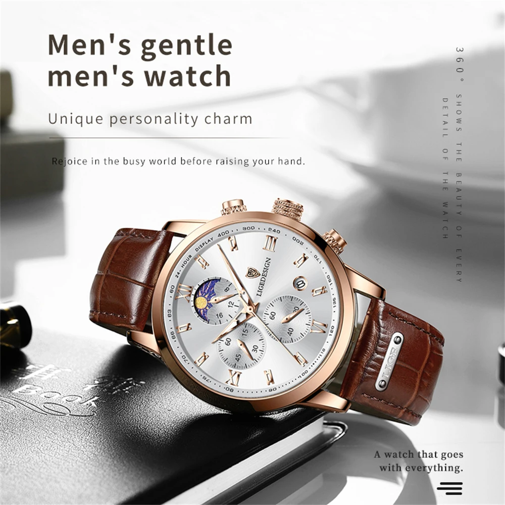 New Men's Watches LIGE Top Brand Luxury Men Wrist Watch Leather Quartz Watch Sports Waterproof Male Clock Relogio Masculino+Box image 2