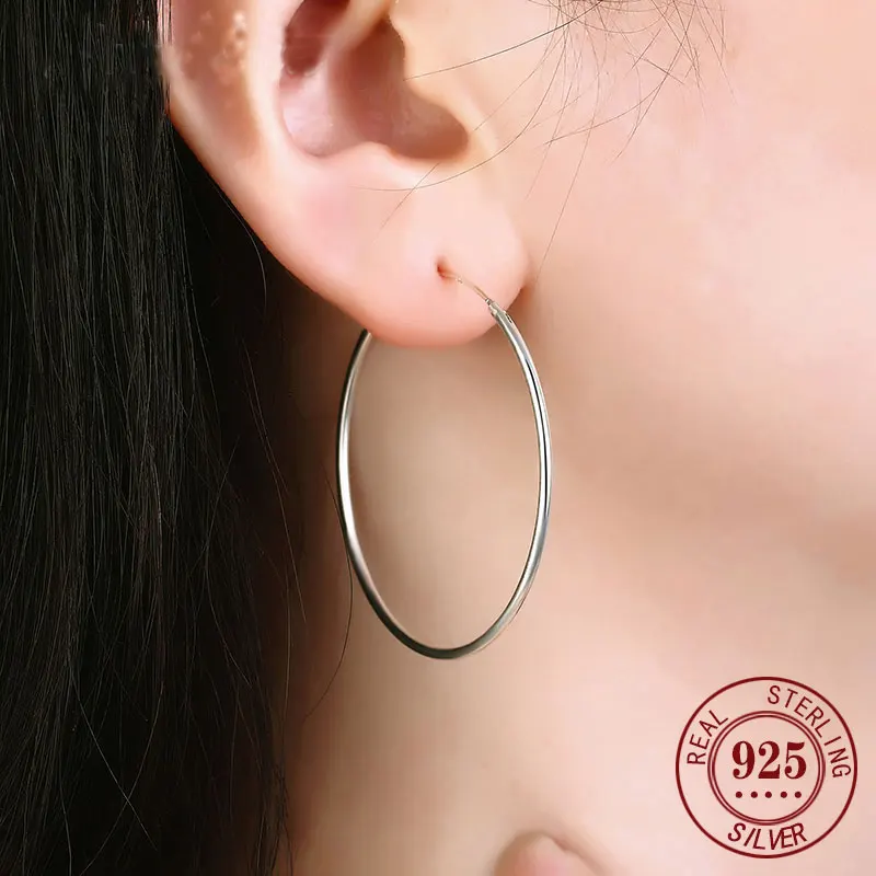 Senlissi - Roségoldene Creolen für Damen, 925er Sterlingsilber, originelle modische Ohrringe, Cерьги Kольца Ringe, echtes Gold – Detail 13