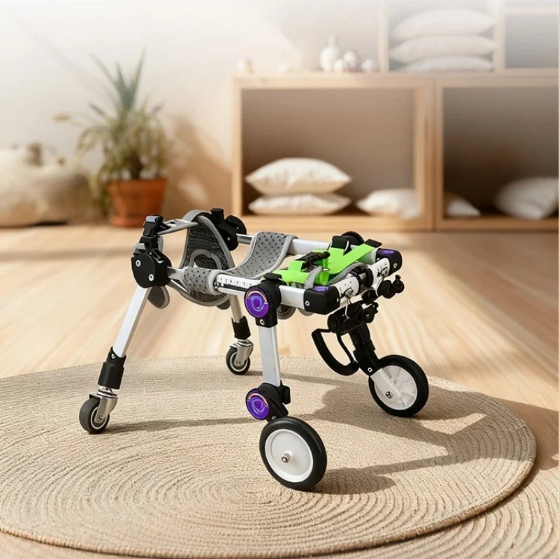 Adjustable Foldable Dog Wheelchair 4-Wheel Pet Mobility Cart for Disabled Legs Metal Rehabilitation Training Aid&Walker for Dogs