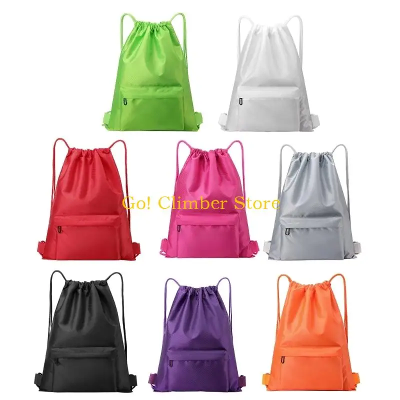 Q84C Drawstring Backpack Gym Bag with Foldable Fabric Body, Two-Shoulder Carry and Separate Front Pocket for Everyday Active