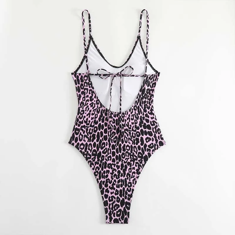 2024 Sexy Women\'s Leopard One Piece Swimsuit Backless Swimwear Women Bathing Swimming Suit Female Beachwear Outdoor Bodysuit