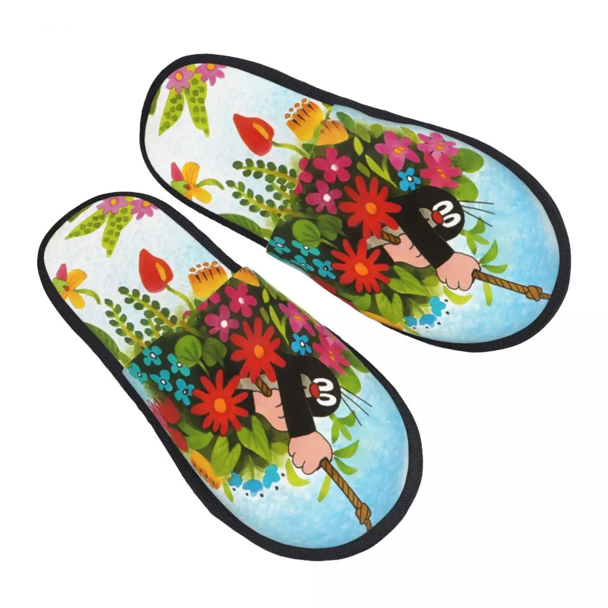 Custom Print Women The Little Mole House Slippers Cozy Warm Cute Cartoon Memory Foam Fluffy Slipper Indoor Outdoor Shoes