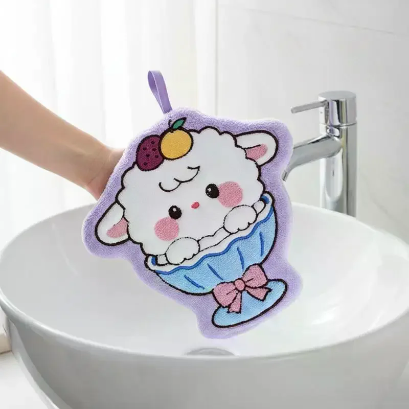 Cute Cartoon Lamb Shaped Hanging Hand Towel Thick Absorbent Soft Plush For Kitchen Bathroom Use