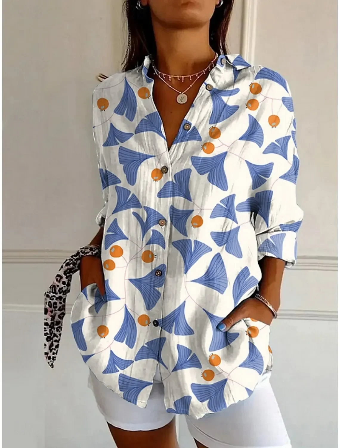 

Осенняя женская рубашка с цветочным принтом, стильная блузка с лацканами, блузка с воротником, женские рубашки с длинными рукавами, повседневная свободная женская одежда, топы