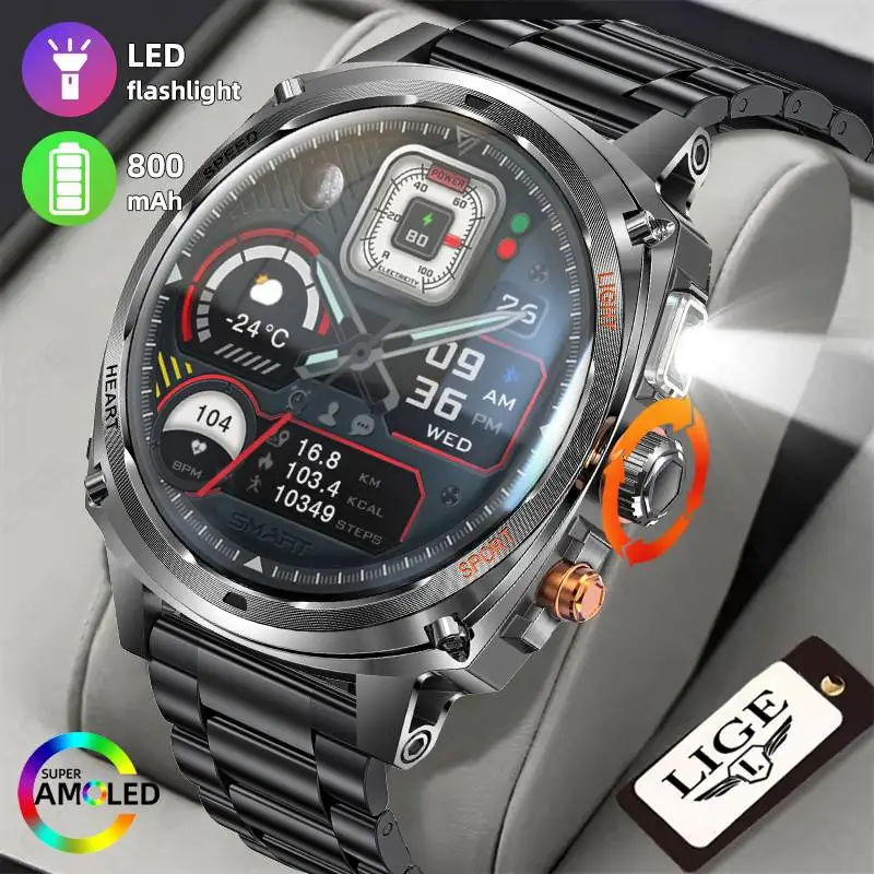 

LIGE Новые Смарт-часы для мужчин, аккумулятор 800 мАч, сверхдлительное время ожидания, Bluetooth-вызов, 1,75 дюйма, AMOLED-дисплей, спортивные умные часы для фитнеса, мужские