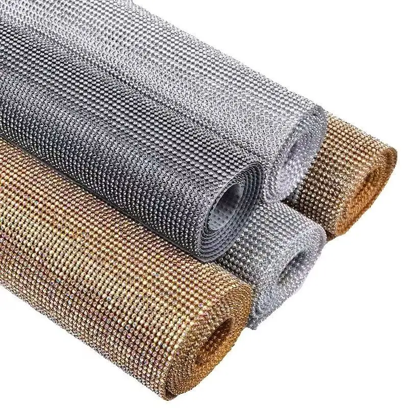 Rhinestone Applique 2mm 3mm 4mm Crystal AB Iron on Adhesive Silver Gold Base Mesh Trim DIY Wedding Cake Clothes Accessories