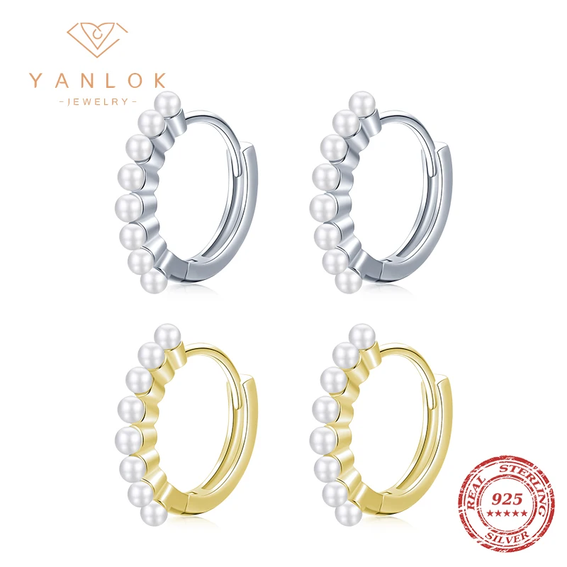 YANLOK Wedding Ear Hoops For Women Elegant Shell Pearls Circle Earrings Sweet 925 Sterling Silver Fine Jewelry Accessories