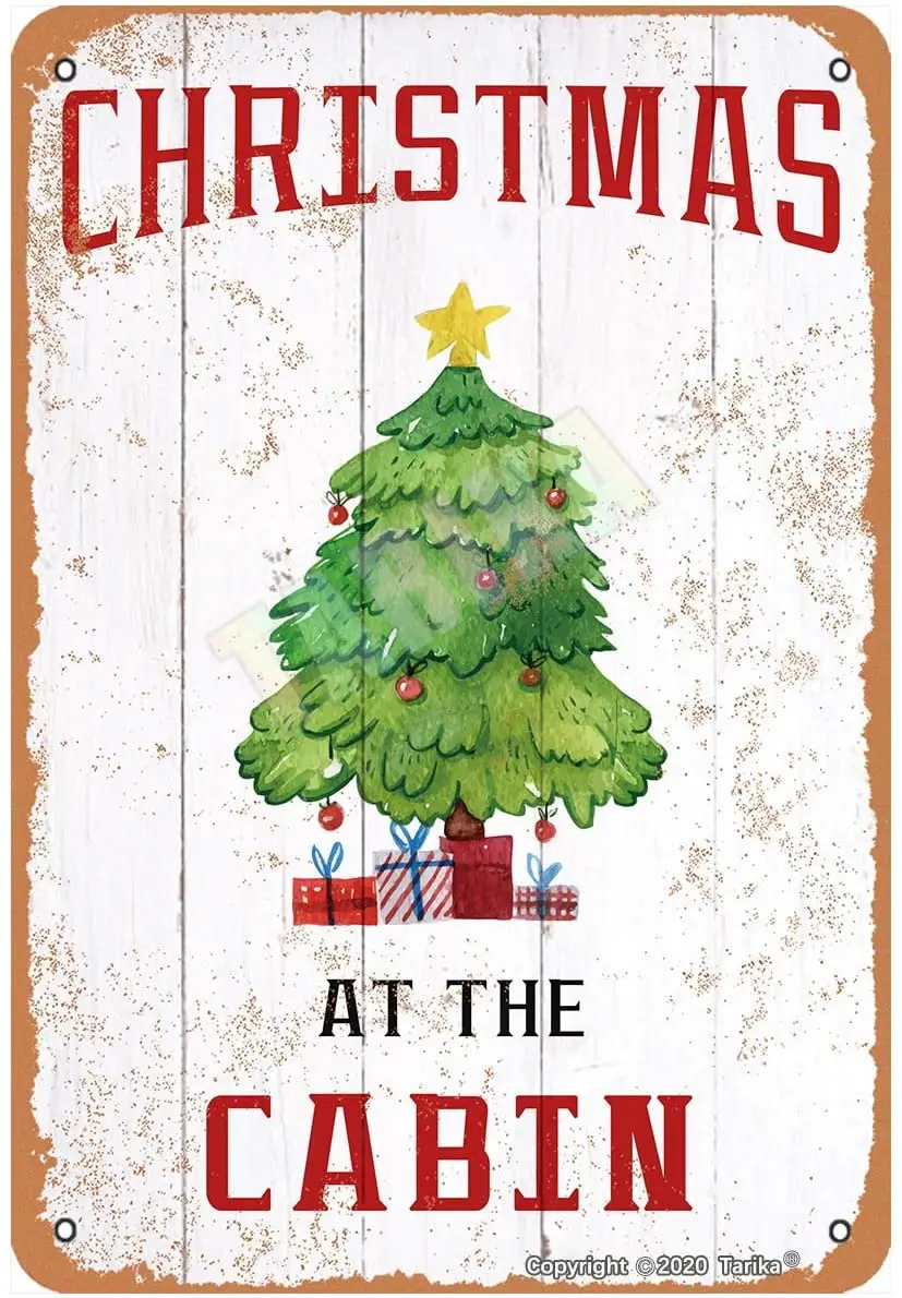 

Christmas at The Cabin for Home,Room,Farmhouse,Club Metal Vintage Tin Sign Wall Decoration 12x8 inches