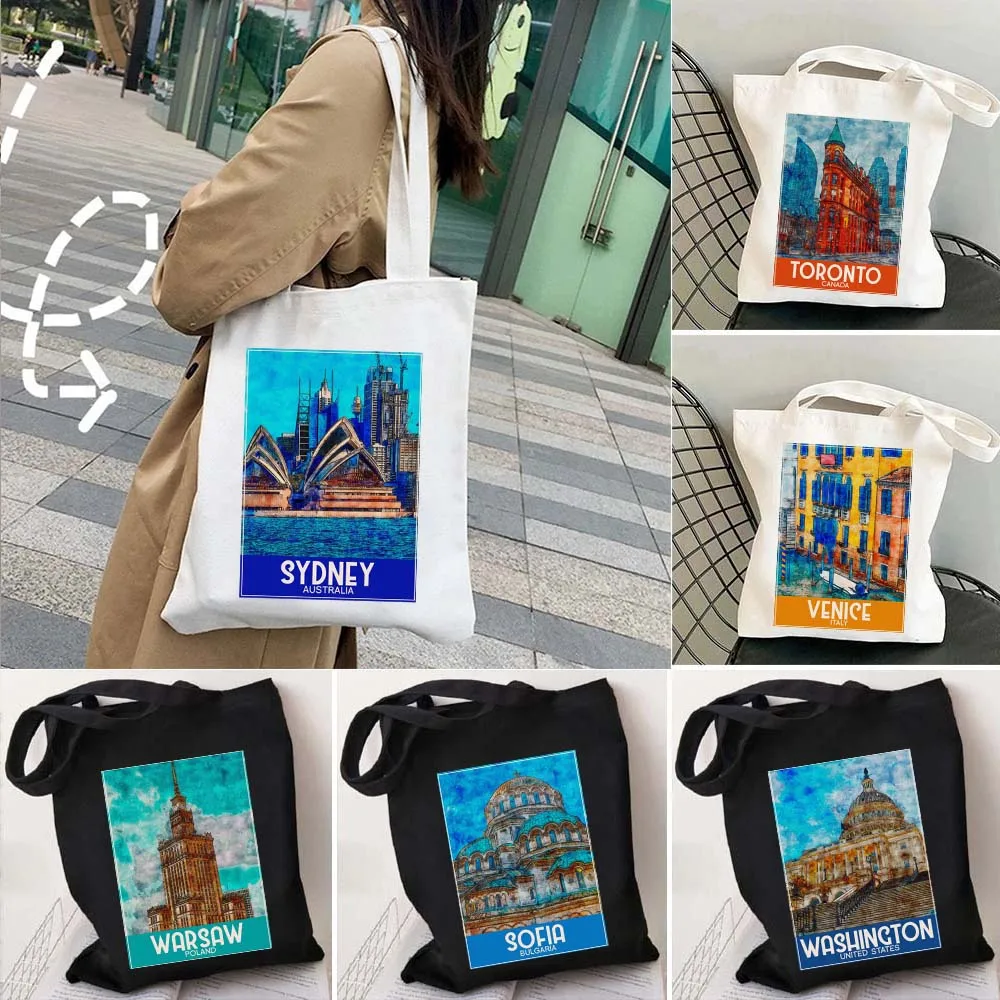 Washington Warsaw Sofia Stockholm Sydney Shopper Canvas Tote Bag Tallinn Toronto Toulouse Turin Vatican Vernazza Venice Handbags