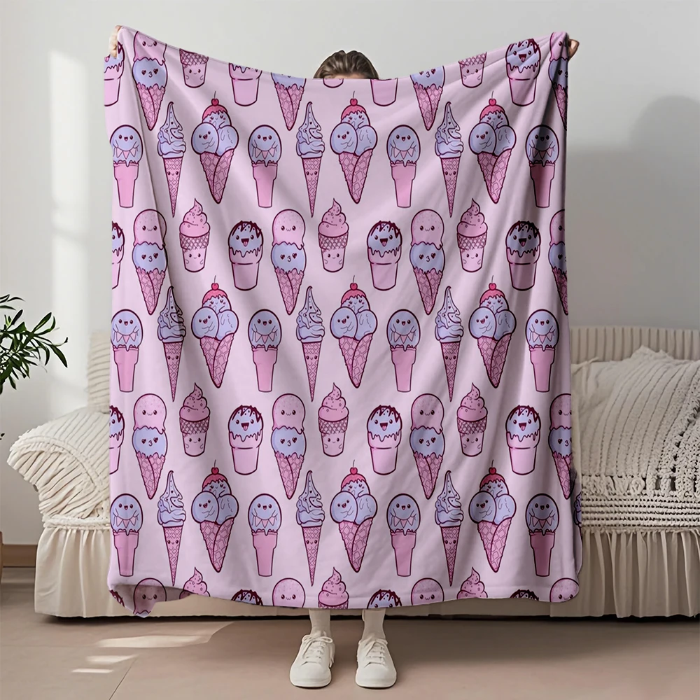 

Custom Flannel Cozy Blanket Cherry Ice Cream Pastel Elegant Hotel-style Cover Throw Blanket Hypoallergenic Breathable Blankets