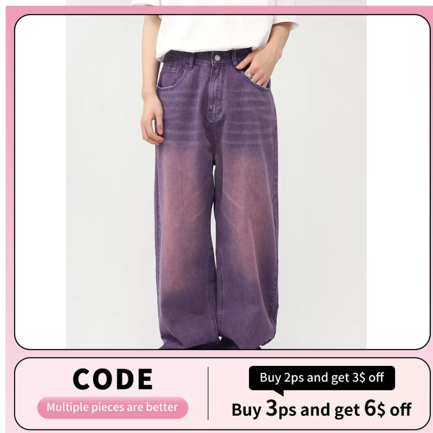 

2023 Summer Purple Wide Leg Jeans for Men New Korean Personalized Straight Barrel Fashion Casual Pants