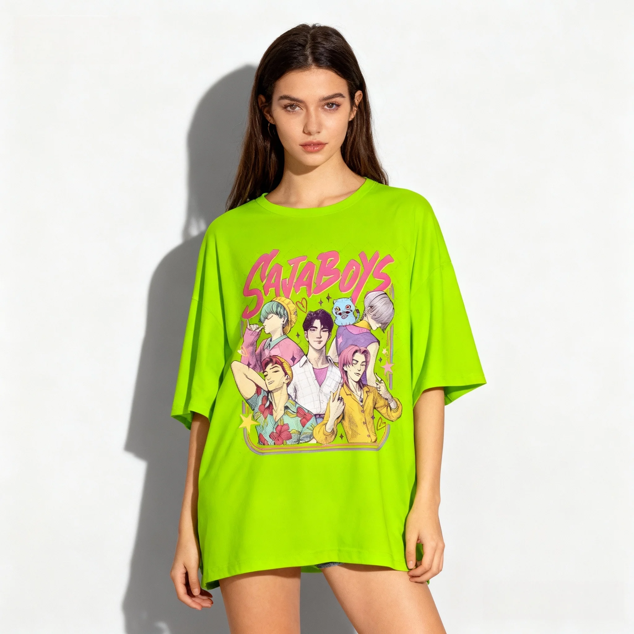 

25/26 летняя аниме-фильм KPOP Газа мужская команда одинаковая футболка корейская европейская и американская уличная негабаритная футболка для взрослых женщин и детей