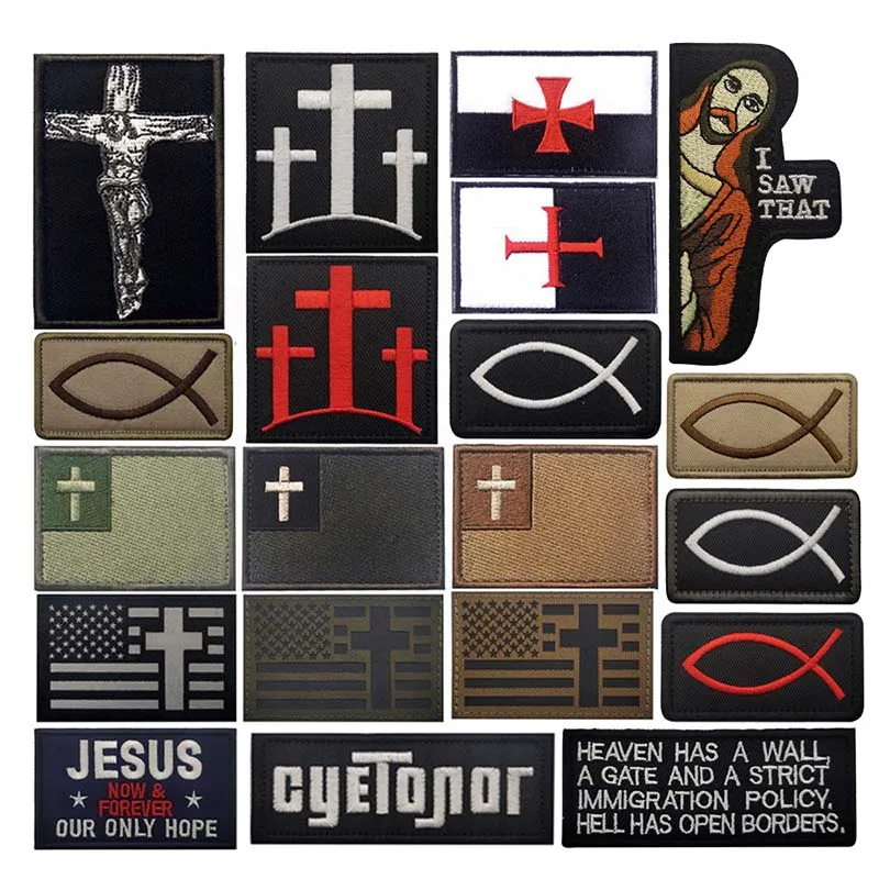 Bandeira cruzada, jesus, peixe, deus, cristão, infidel, falhas de fé, apliques de tecido, remendos bordados, emblemas de mochila tática