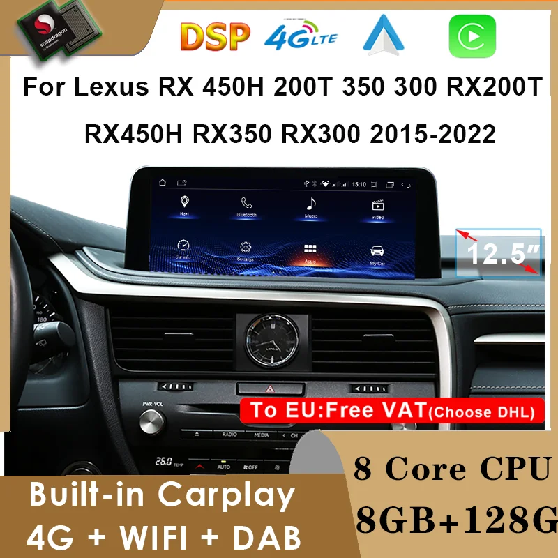 

Navigation For LEXUS RX RX270 RX350 RX450 2015-2021 Car Multimedia Video Player CarPlay 10.25 Inch LCD Touch Screen Android 12