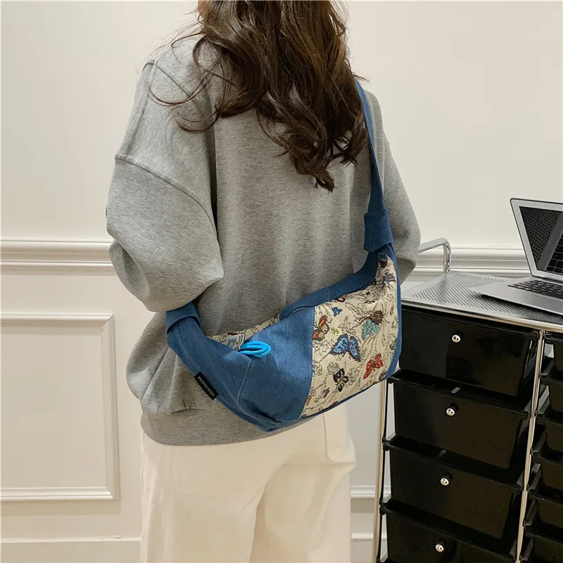 

Простые джинсовые однотонные лоскутные сумки через плечо на молнии, 2025 г., высококачественные милые сумки для женщин, сумки на плечо большой вместимости