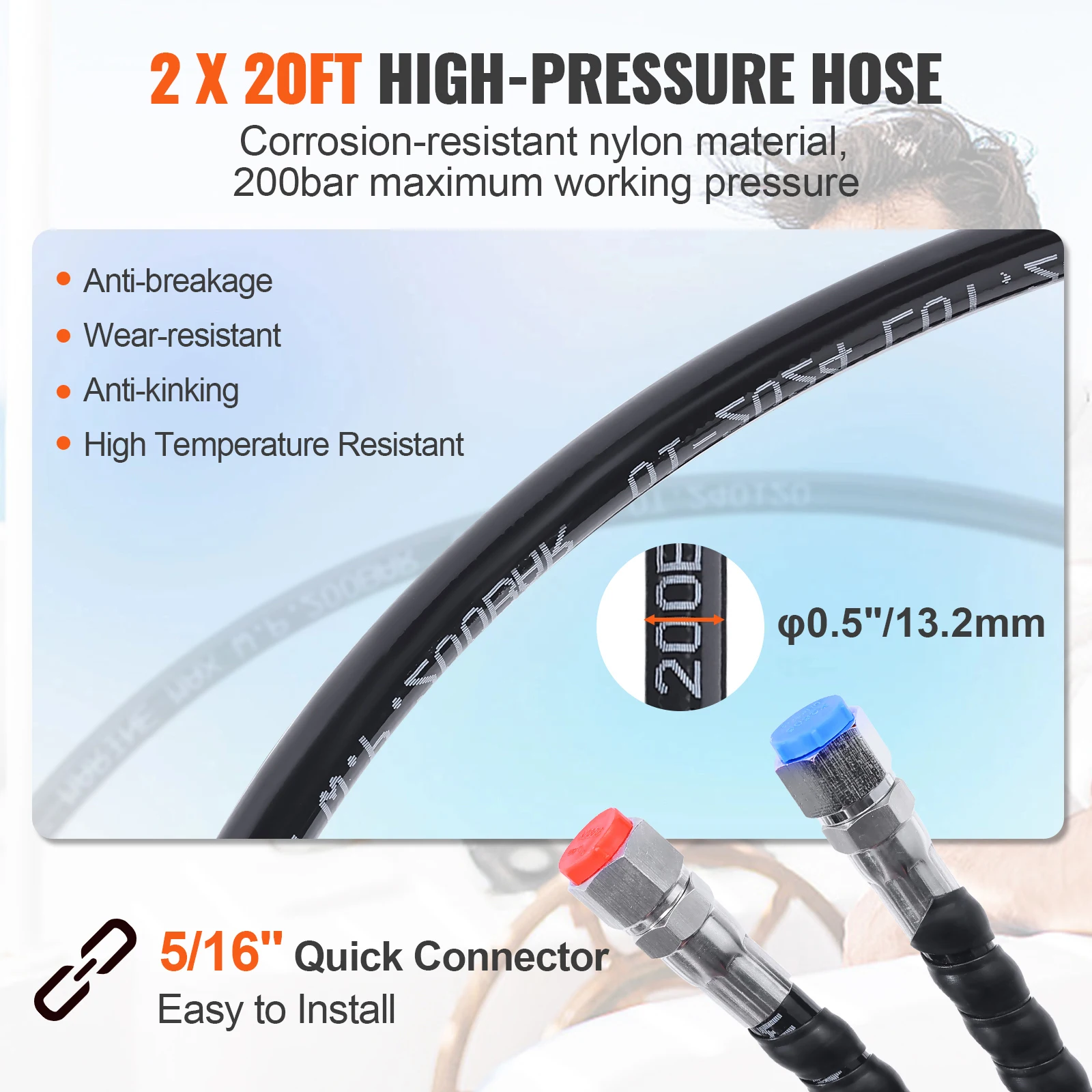 SucceBuy 150HP Hydraulic Outboard Steering Kit Boat Marine System, 20Ft Hose & Built-in Two-Way Lock Cylinder, Boat Accessories