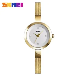 SKMEI-Montre-bracelet à quartz en acier inoxydable pour femme, montre décontractée pour femme, luxe, bracelet fin, mode féminine, 1390