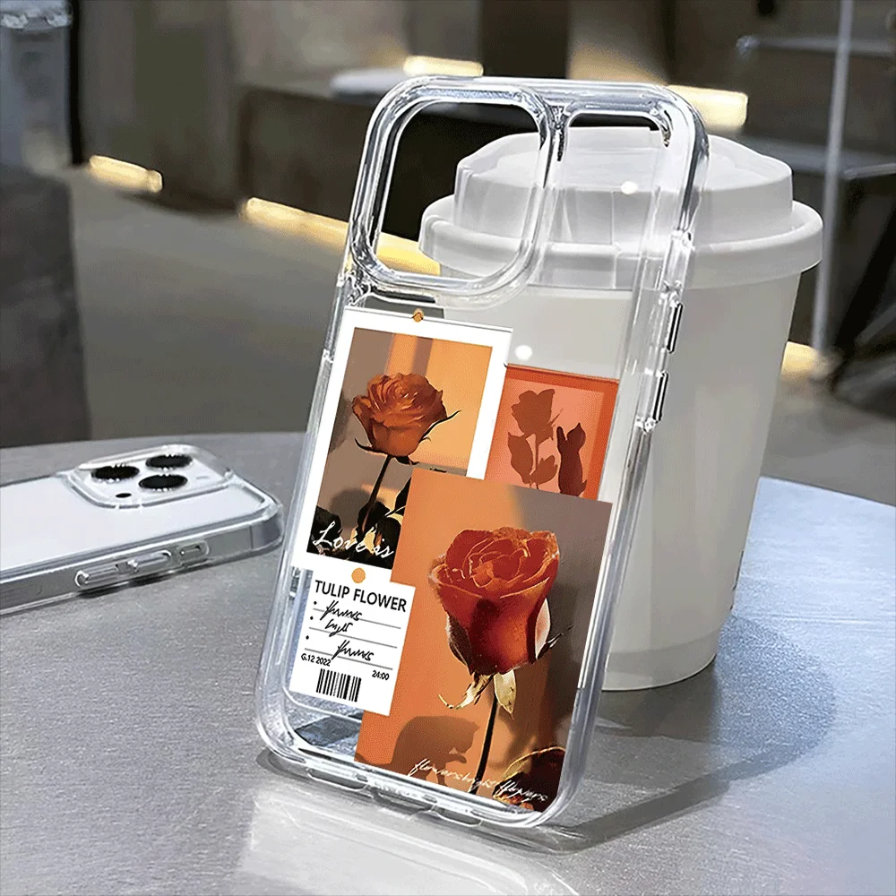 

Rose new transparent case suitable for iPhone 16, iPhone 16 Pro iPhone16Pro Max 16Plus，iPhone15， To iPhone 13, iPhone 11 series