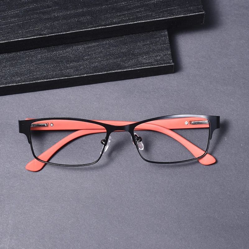 Rote Vintage-Lesebrille mit Metallrahmen für Herren, klassische Gleitsichtbrille, Business-Brille mit Blaulichtfilter