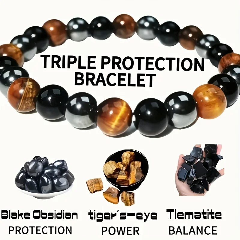 

Браслет из тигрового глаза, 3-в-1, символизирующий богатство, гармонию и устранение негативных энергий, 1 шт.