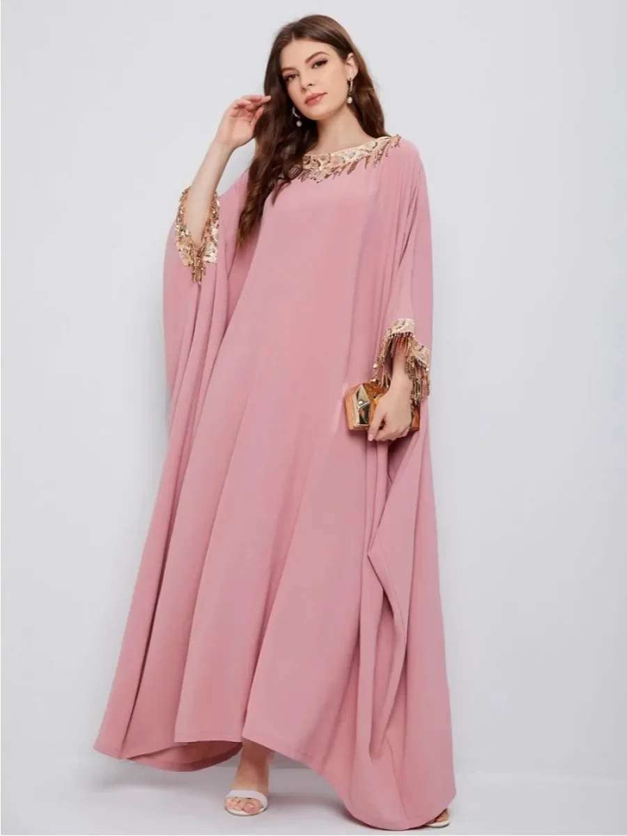 Muslim Arab Party Dresses Abaya Women Robe Tassel Batwing Sleeve Jalabiya Eid Ramadan Morocco Dubai Abayas Kaftan Islam Vestidos