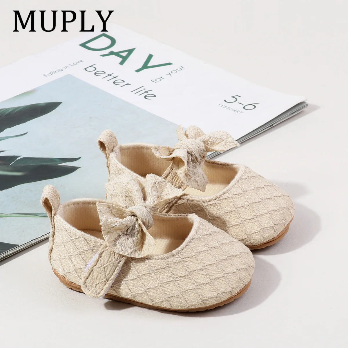 Baby Girls Shoes Cute Bow Decor Spring And Autumn Baby Girl's Toddler Shoes Girl's Princess Shoes TPR Sole 0-18 Months Hook-loop