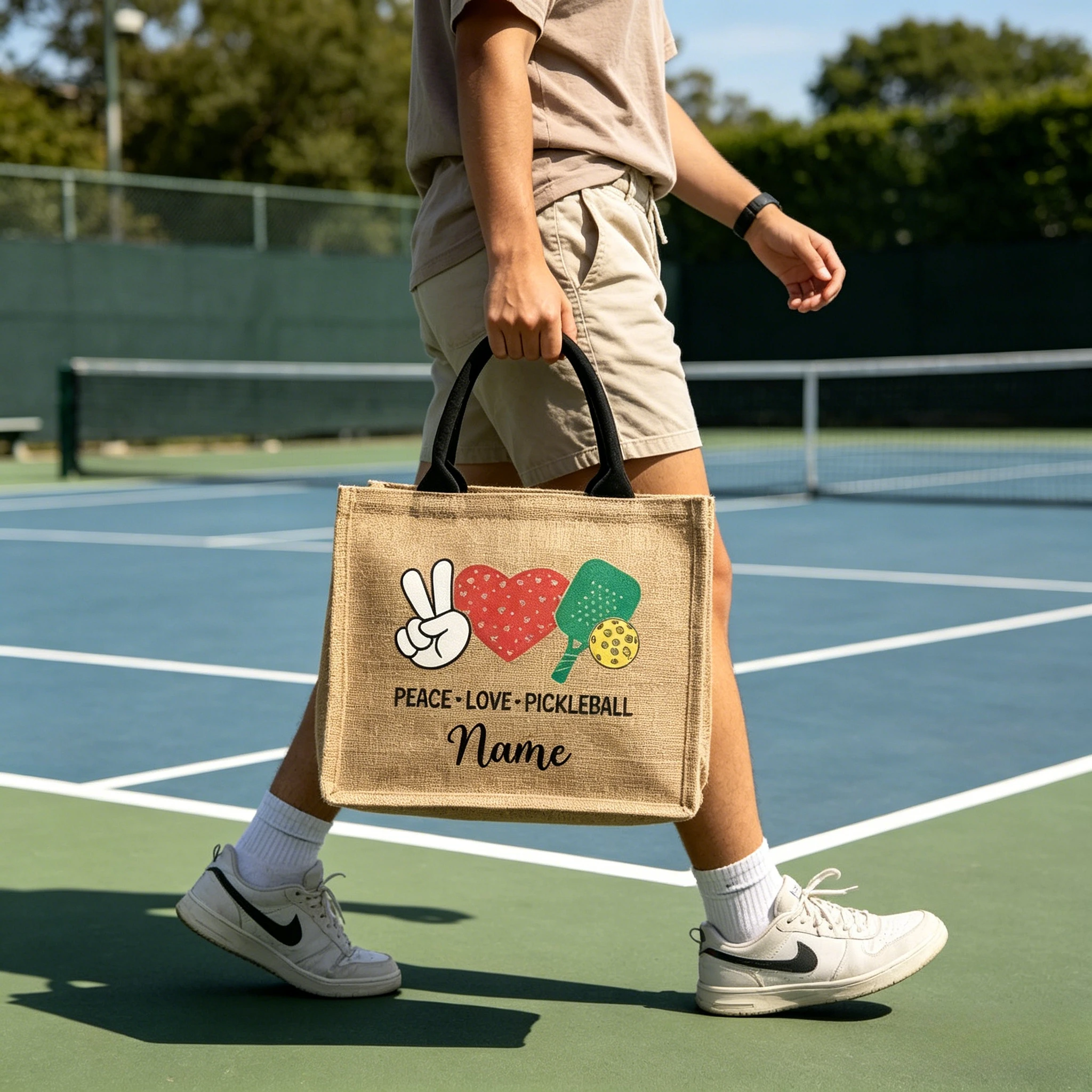 Personalized Peace Love Pickleball Tote Bag, Custom Large Beach Shopping Bag, Monogrammed Gift For Women