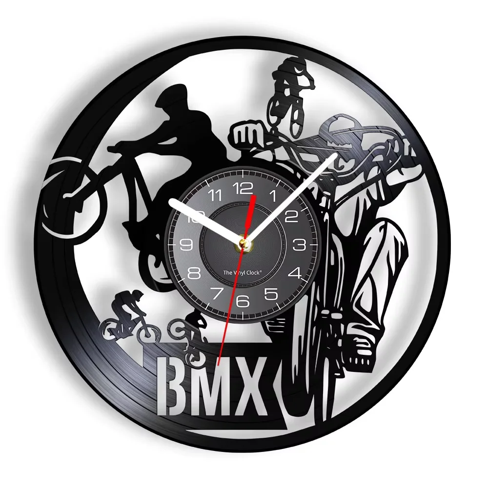 BMX Freestyle Bicycling Modern Wall Clock Extreme Cycling Vinyl Record Artwork for Teen Boy Room Deocr Bicycle Retro Clock Watch