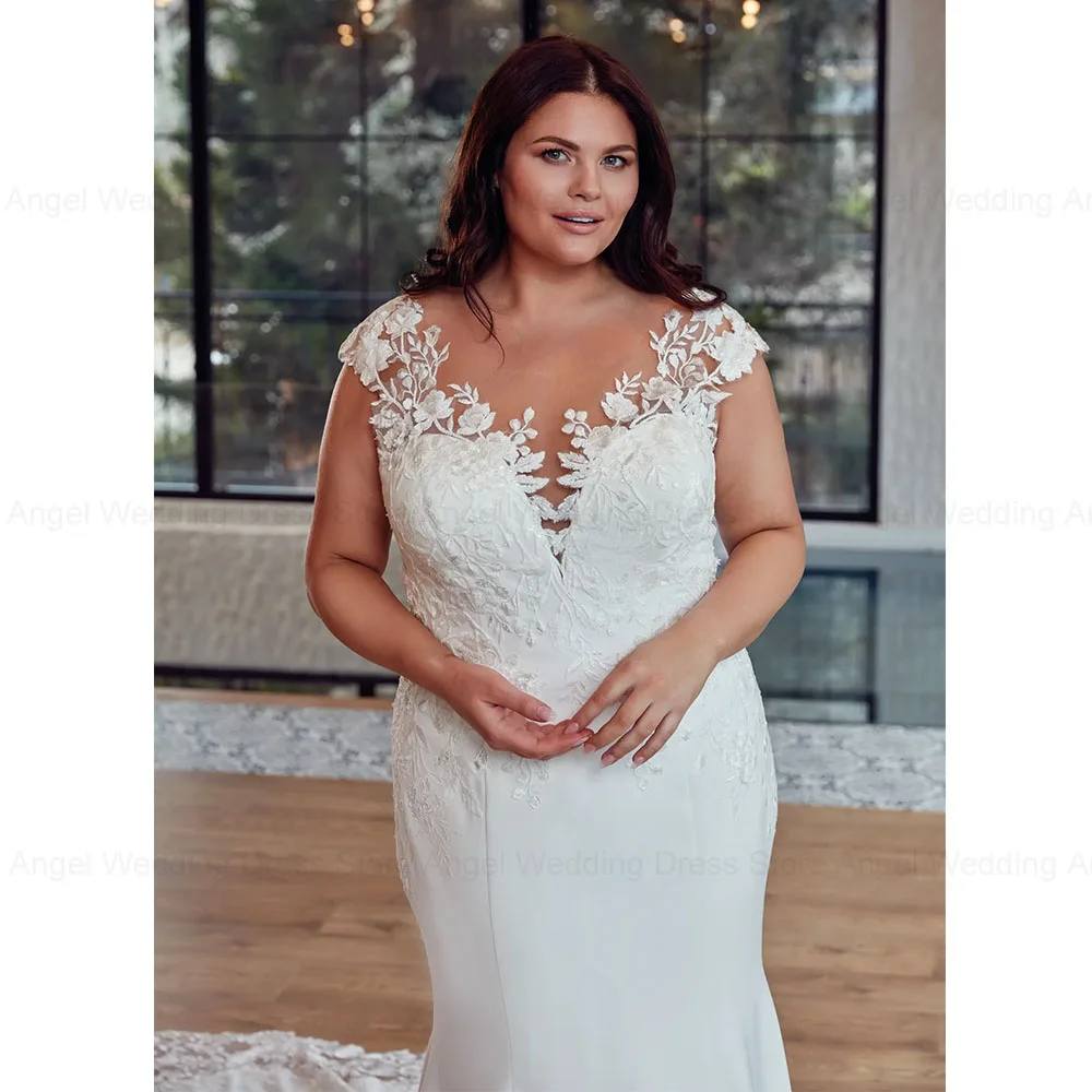 ANGEL Luksusowe Suknie Ślubne Plus Size na Zamówienie 2025 Syrena Dekolt O-Neck Iluzja Koronkowe Aplikacje Długie Suknie Ślubne Vestido de Novia