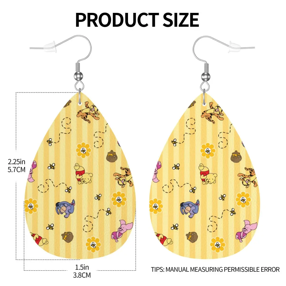 Custom Drop Dangle Earrings Winnie The Pooh Leather Teardrop Earrings PVC Leather for Gifts Dainty Jewelry view 4