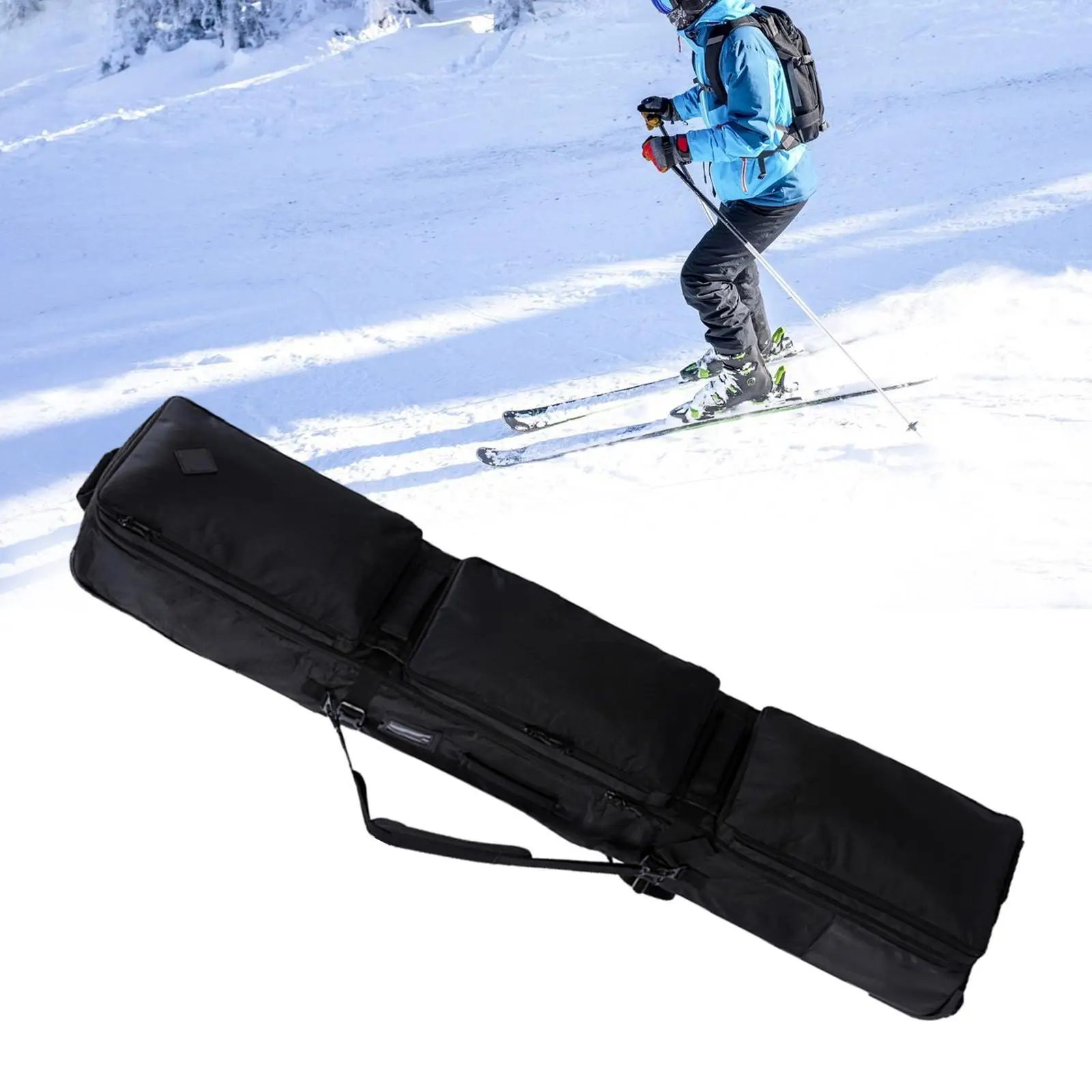 Snowboard Bag Black with Handle Ski Gear Bag Heavy Duty Zippers and Buckles with Wheels Ski Bag Ski Carry Bag Snowboard Carrier