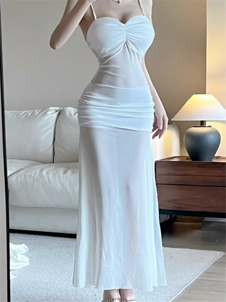 Preto branco transparente pura malha retalhos vestido longo sexy feminino alta divisão slash neck bodycon cinta deslizamento longo vestido de festa