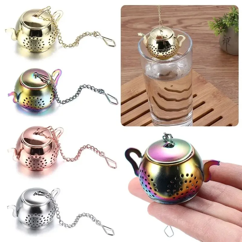 Household Creative Teapot Shape Tea Strainer Stainless Steel Loose Tea Infuser with Chain Spice Filter Diffuse Gadget Teaware