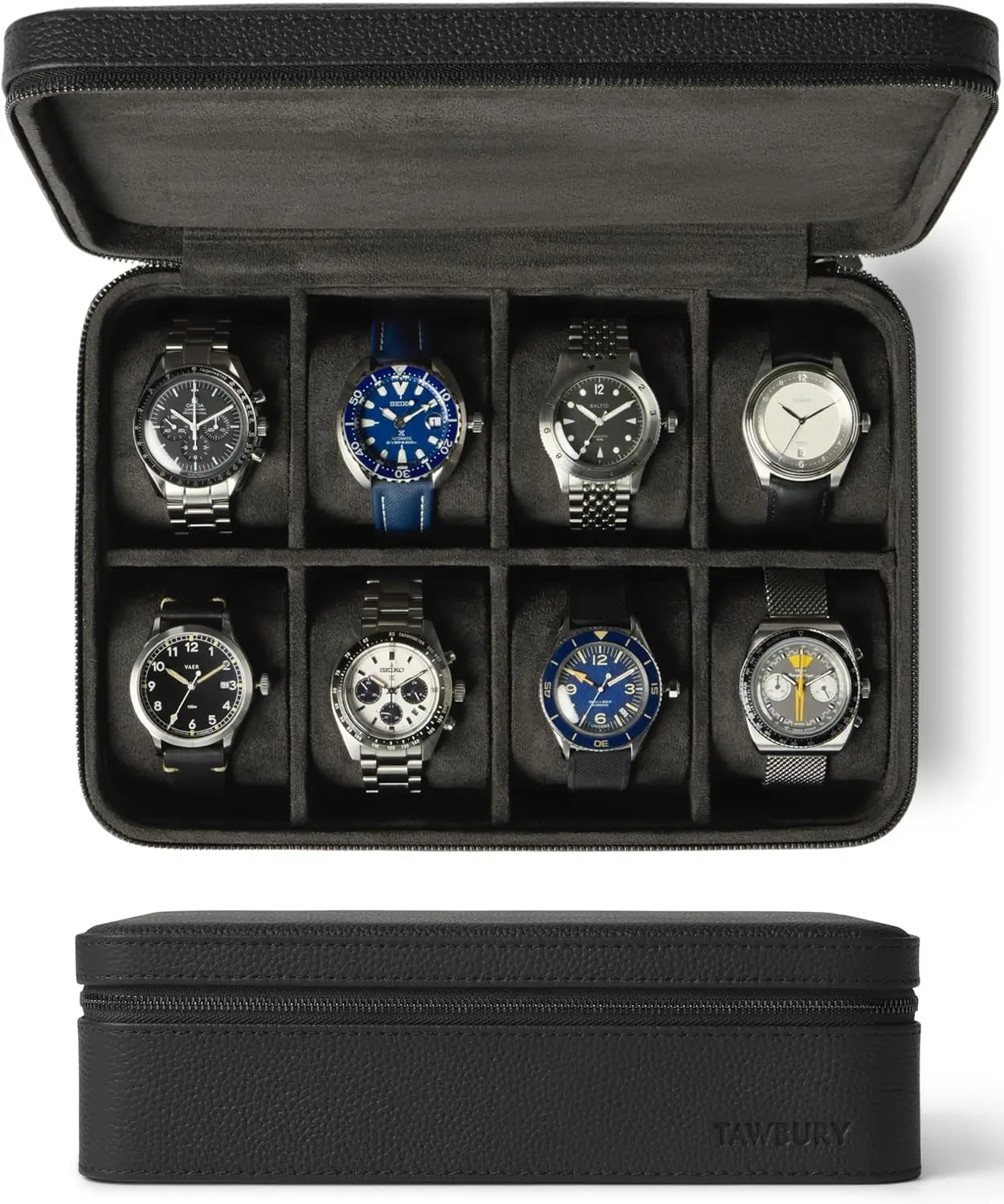 

Watch Case 8 Slot Genuine Top-Grain Leather Watch Box for Men Women with Extra Wide Pillows for Large Watches Portable Travel