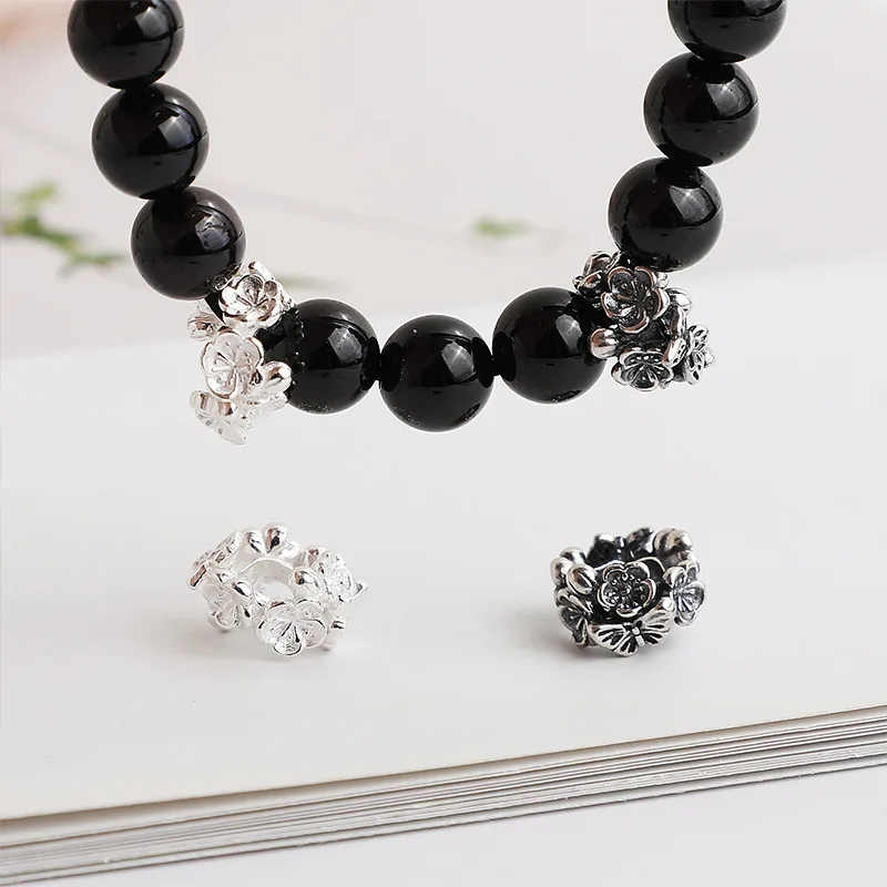 1pc 100% 925 prata esterlina borboleta flor grande buraco contas 9mm pulseiras colar diy corda trança prata espaçador jóias artesanato