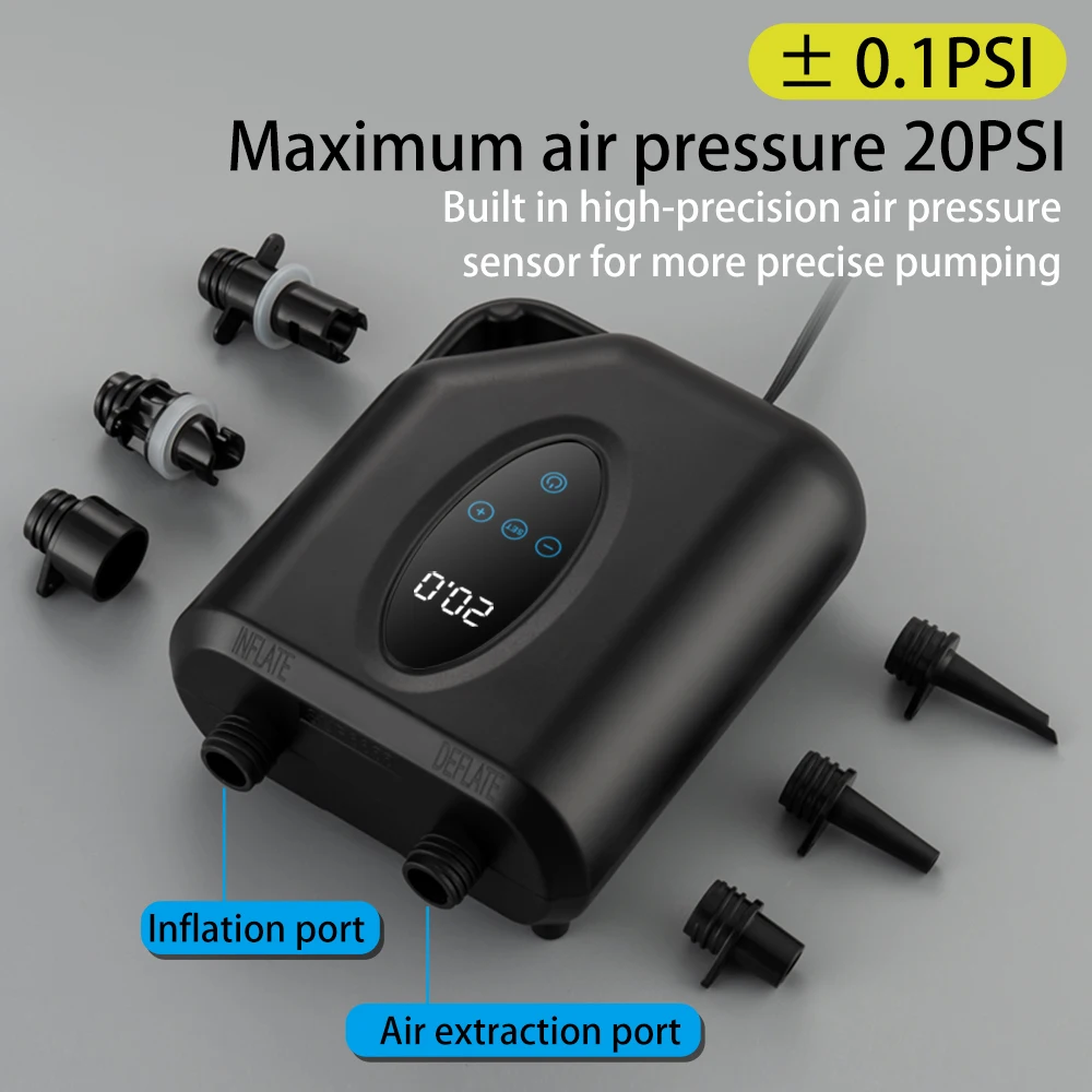 20PSI High Pressure Smart SUP Air Pump Rechargeable Battery-Powered Intelligent Dual Stage Inflation & Deflation Auto-Off