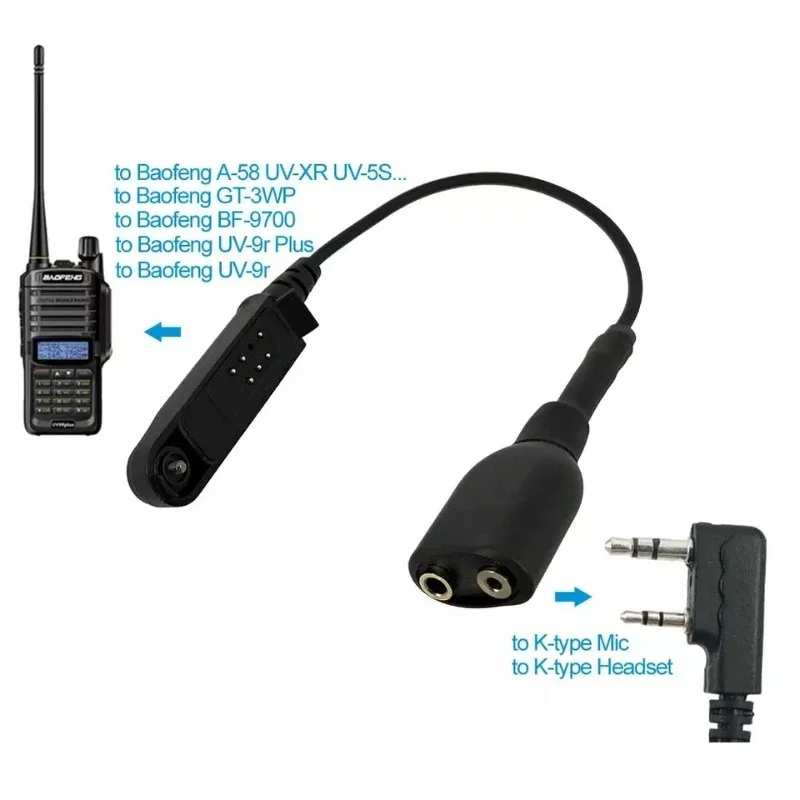 Adapter Cable BaoFeng UV-9R Plus To 2Pin UV-5R UV-82 Radios Headset Speaker MIC for Baofeng UV-9R UV-5R BF888s