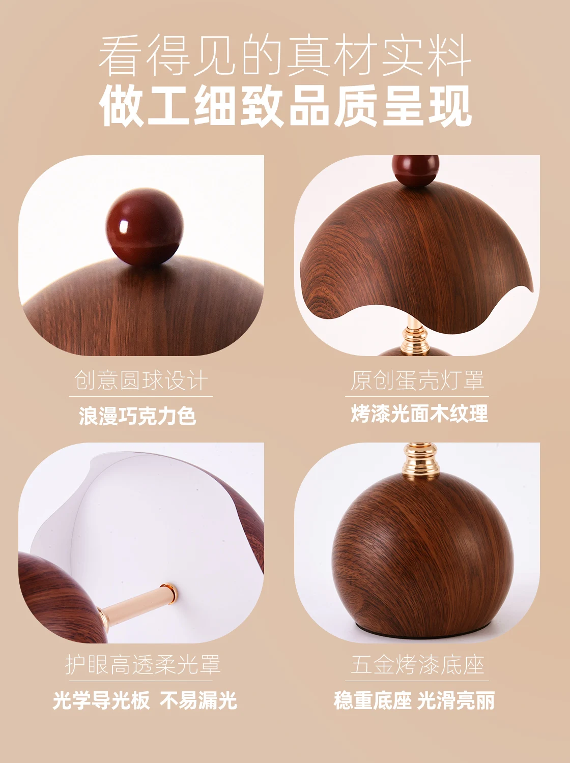 Table lamp bedroom bedside lamp retro eggshell walnut atmosphere night light