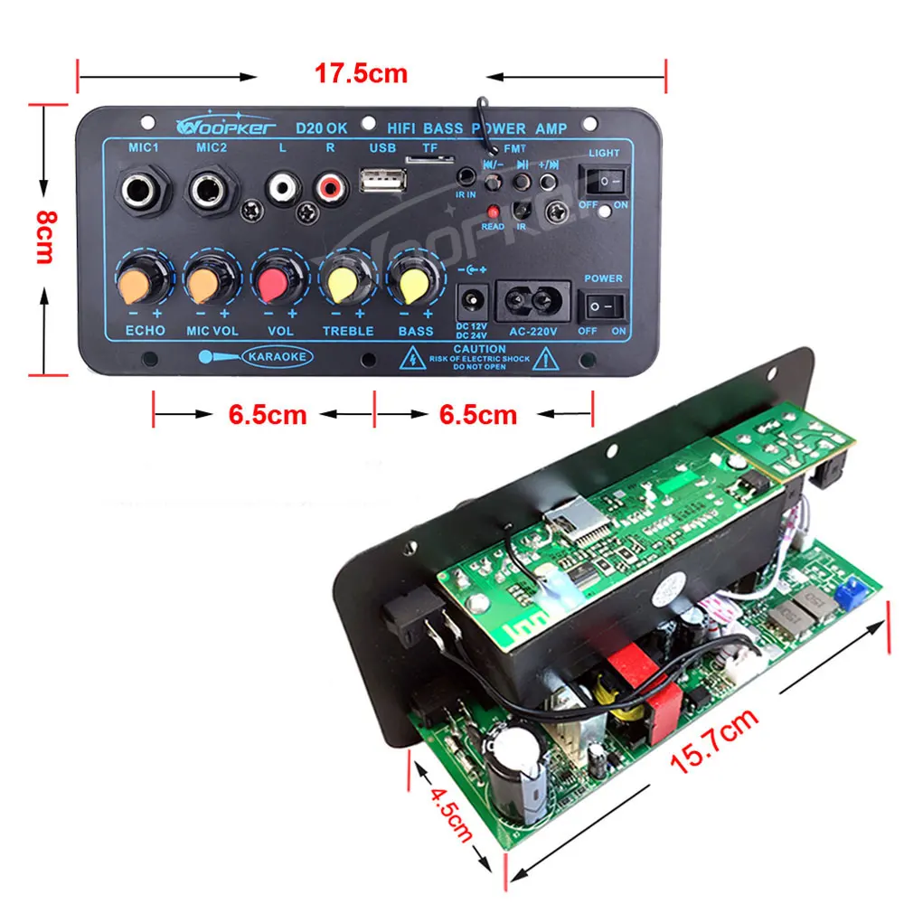 Picture 6: Woopker Bluetooth Amplifier Board 200W USB FM-Radio TF Player Subwoofer DIY Amp Boards for Car Home Theater 110V/220V