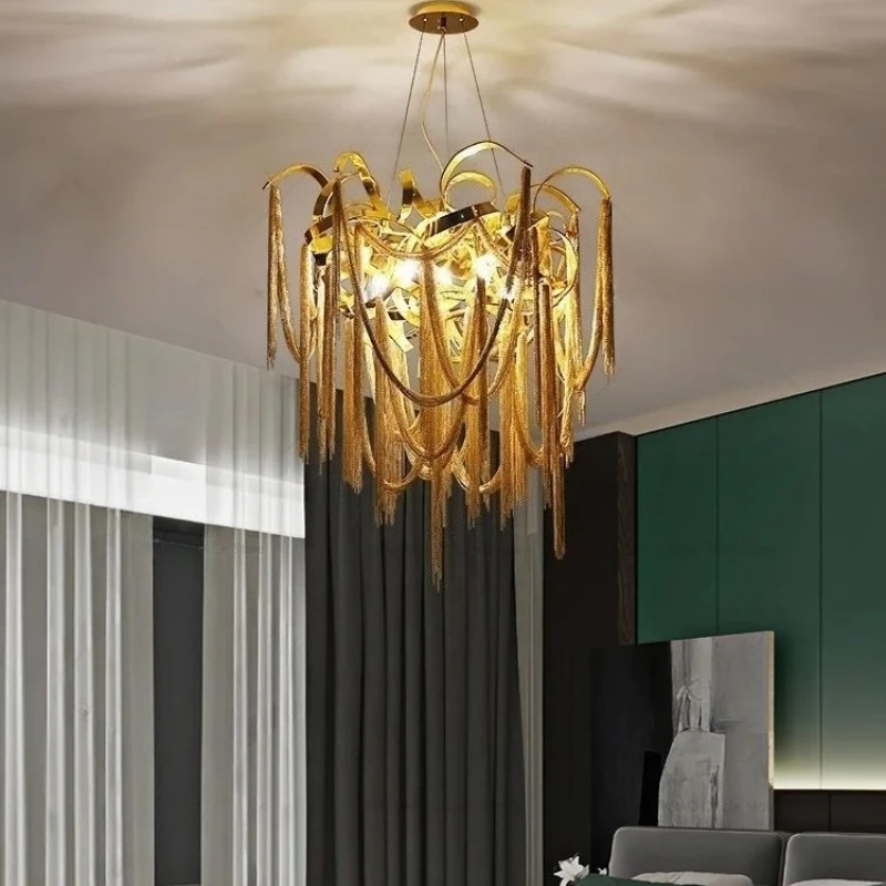 

Modern Italian Circular Chandelier Suitable for Luxury Restaurants Living Room Tassel Pendant Lamps Interior Lighting Fixture